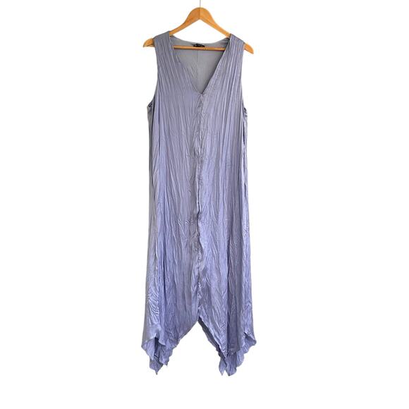 ZARA Satin Wrinkle Midi Shift Dress Lavender Blue Size US Large Party - Picture 3 of 6